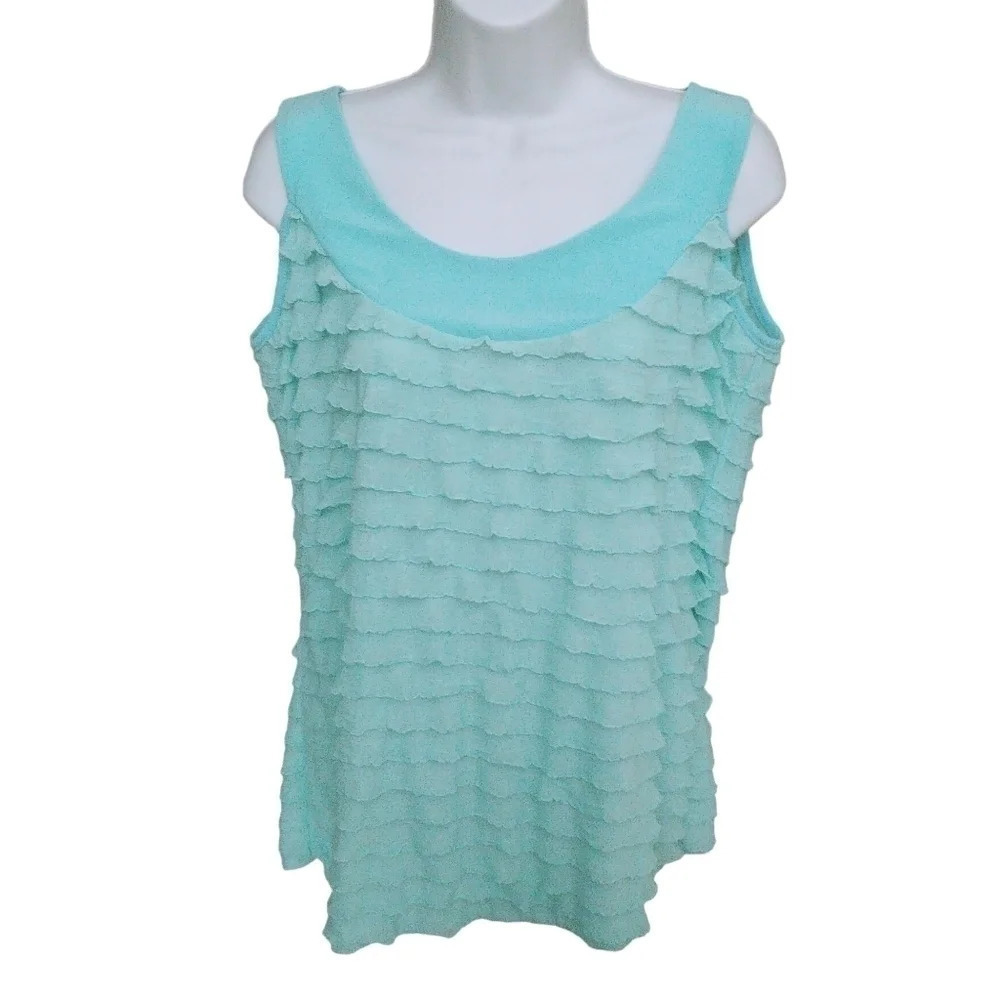 Janeric Pale Aqua Ruffled Sleeveless Top XL